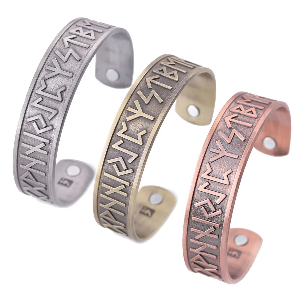 Skyrim Nordic 24 Runes Cuff Bracelet Metal Health-care Magnetic Bangle Vintage Talisman Amulet Jewelry Gift for Men Women