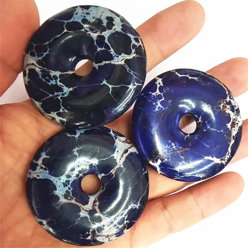 1PC Nature Blue Jasper Stone Pendants Donut Shape Size 50MM Loose Beads Accessories DIY Fashion Jewelry Accessories Free Ships