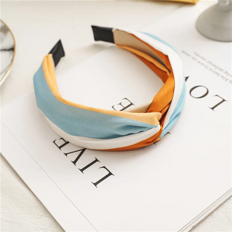 Breite Top Knoten Stoff Haarbänder Für Frauen Kontrast Farbe Tuch Stirnband Lünette Mädchen Haarband Hoop Weibliche Haar Zubehör – Detail 7