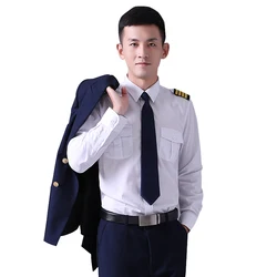 Aviation Uniform Shirt White Captain Performance Uniform Homme Pilot Long Short Sleeve Slim Shirts