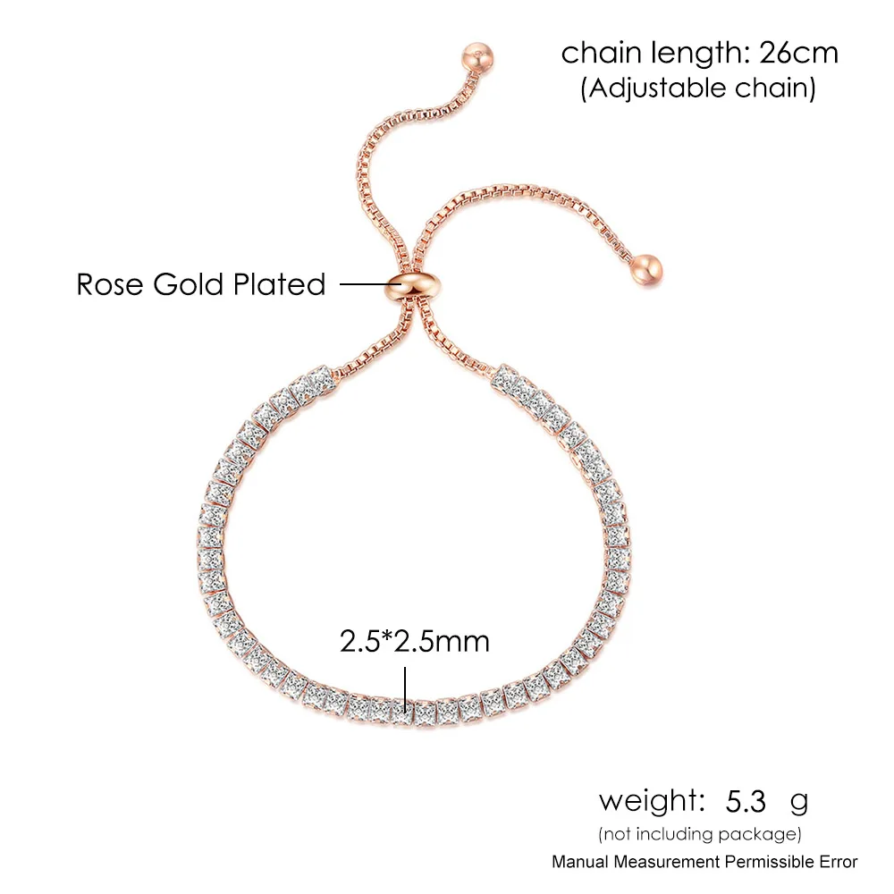 Tennis Bracelet For Women 2.5*2.5mm Square Zircon Rose Gold Color Handmade Bracelet Jewelry Wholesale Gift H024