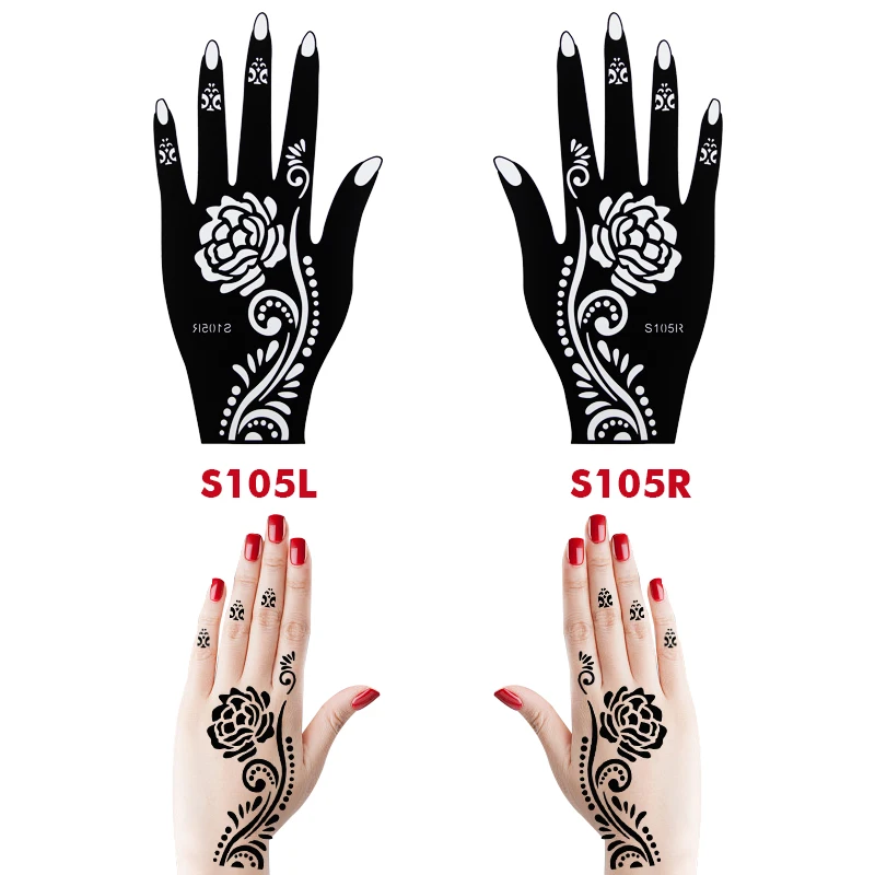 10PCS Self-Adhesive Reusable Henna Tattoo Stencils,Mehndi Indian Temporary Hand Tattoos For Body Art Painting 5 Pairs
