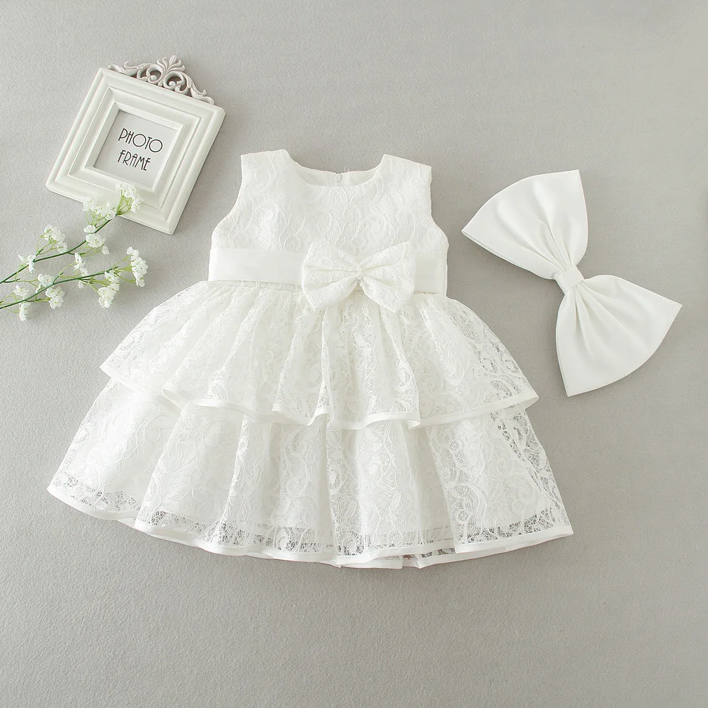 Robe princesse en dentelle pour bébés filles, tenue Tutu à grand nœud, pour fête d'anniversaire, pour enfants 1 ans