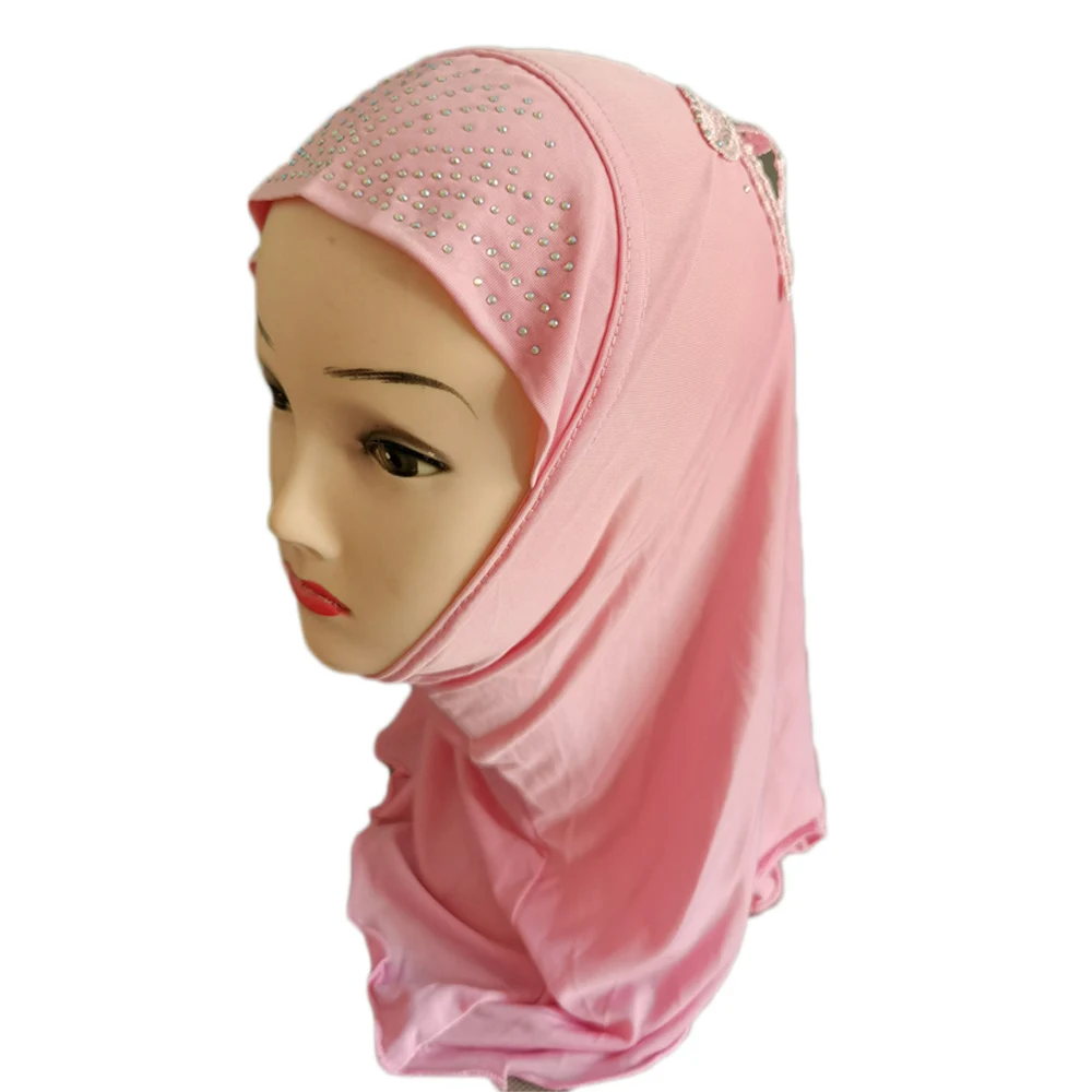 Muslim Kids Girls Hijab Islamic Headscarf Rhinestoen Tassel Scarf One Piece Amira Children Middle East Full Cover Head Wrap 2-6Y