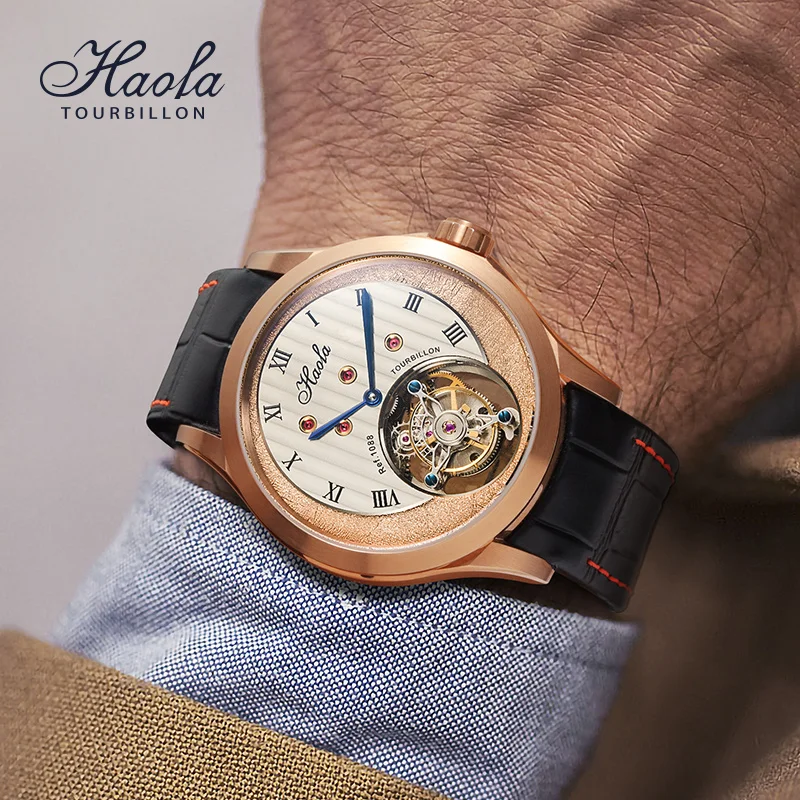 Haofa manual tourbillon movimento relógio masculino voando mecânica safira esqueleto relógio dos homens de luxo à prova dwaterproof água zegarek męski 1088