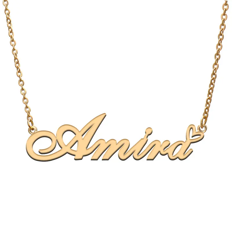 

Amira Name with Heart Necklace for Women Stainless Steel Jewelry Nameplate Pendant Femme Mother Child Girls Gift