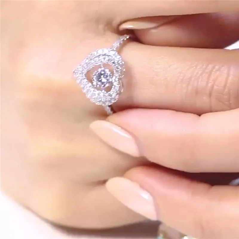 Fashion Dance Heart Promise Ring 925 sterling Silver Dance Simulated Diamond Perfect Party Wedding Band Rings for women Jewelry