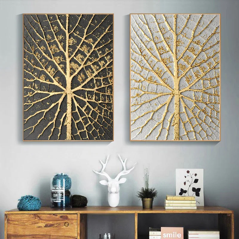 Abstract Golden Tree Wall Art Modern Pictures Canvas Painting Wall Poster for Living Room Office Home Decorative Prints Cuadros