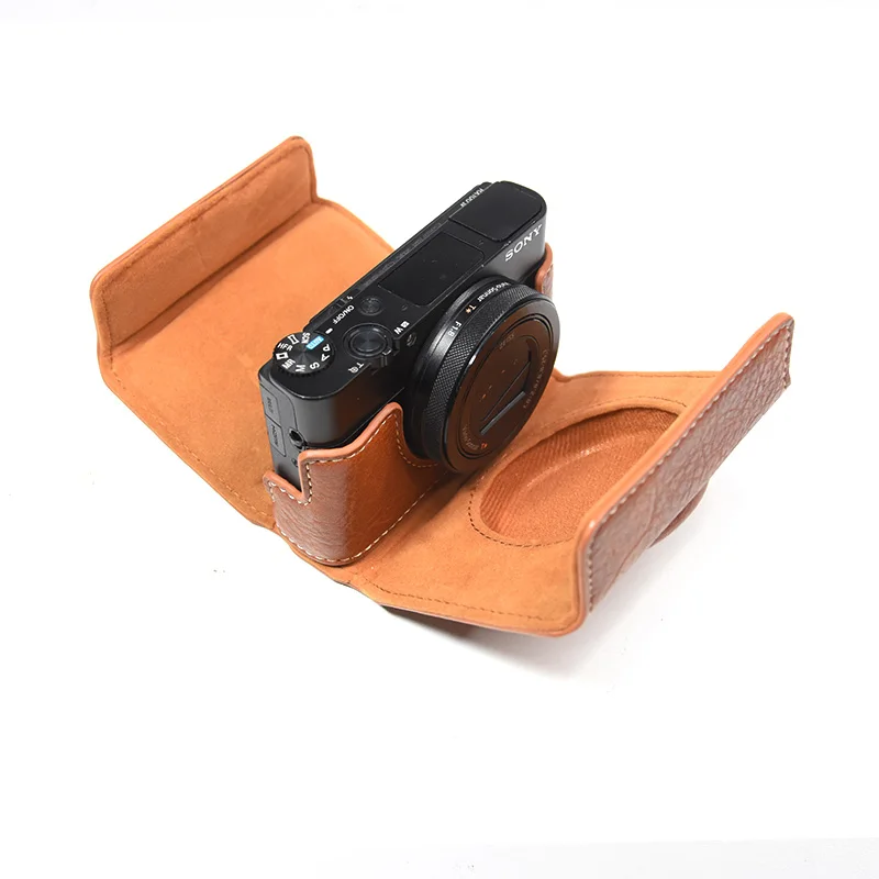 U Leather Camera Case For Sony RX100 RX100 II III RX100 IV V RX100 VI camera Bag Cover with strap