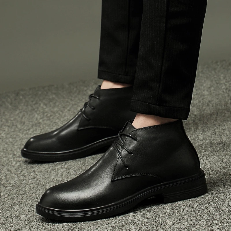 MEN GENUINE LEATHER SHOES CAP TOE LACE UP POINTED TOE OFFICE WEDDING FORMAL DRESS BLACK SHOES OXFORD BOOTS