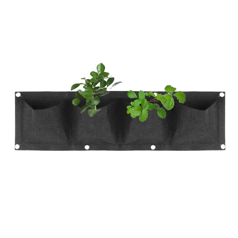 

4 Pockets Wall Hanging Planting Bags Gardening Flowers Plant Grow Pot Planter Vegetables Black Wall Bags Home Decoration Tools