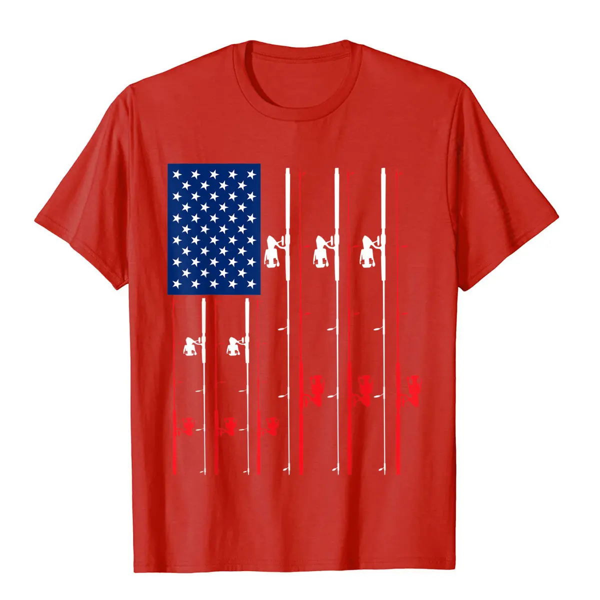 Fishin Rod US Flag Shirt | Cute Fish Fishin T-Shirt Gift On Sale Male Tshirts Gift Tops & Tees Cotton Casual