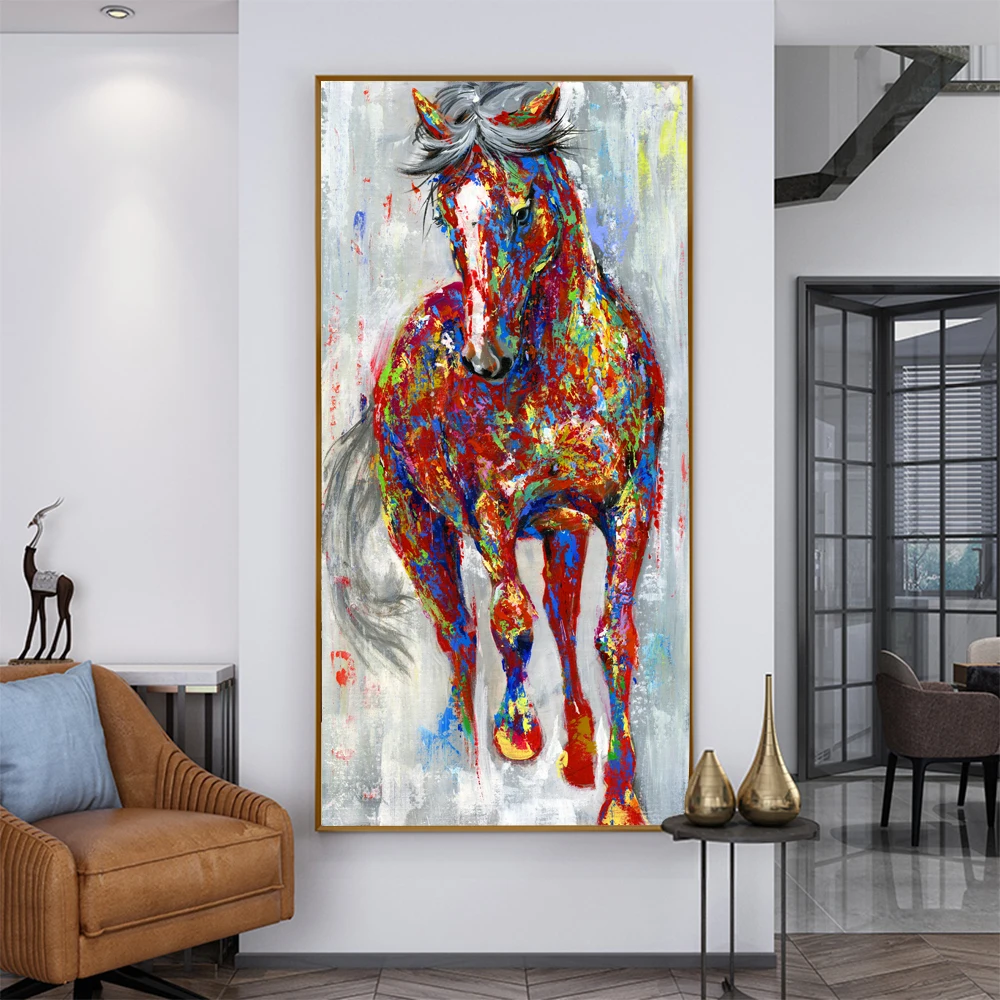 Large Size Watercolor Running Horse Oil Paintings on Canvas Posters and Prints Animals Wall Art Pictures for Modern Home Decor