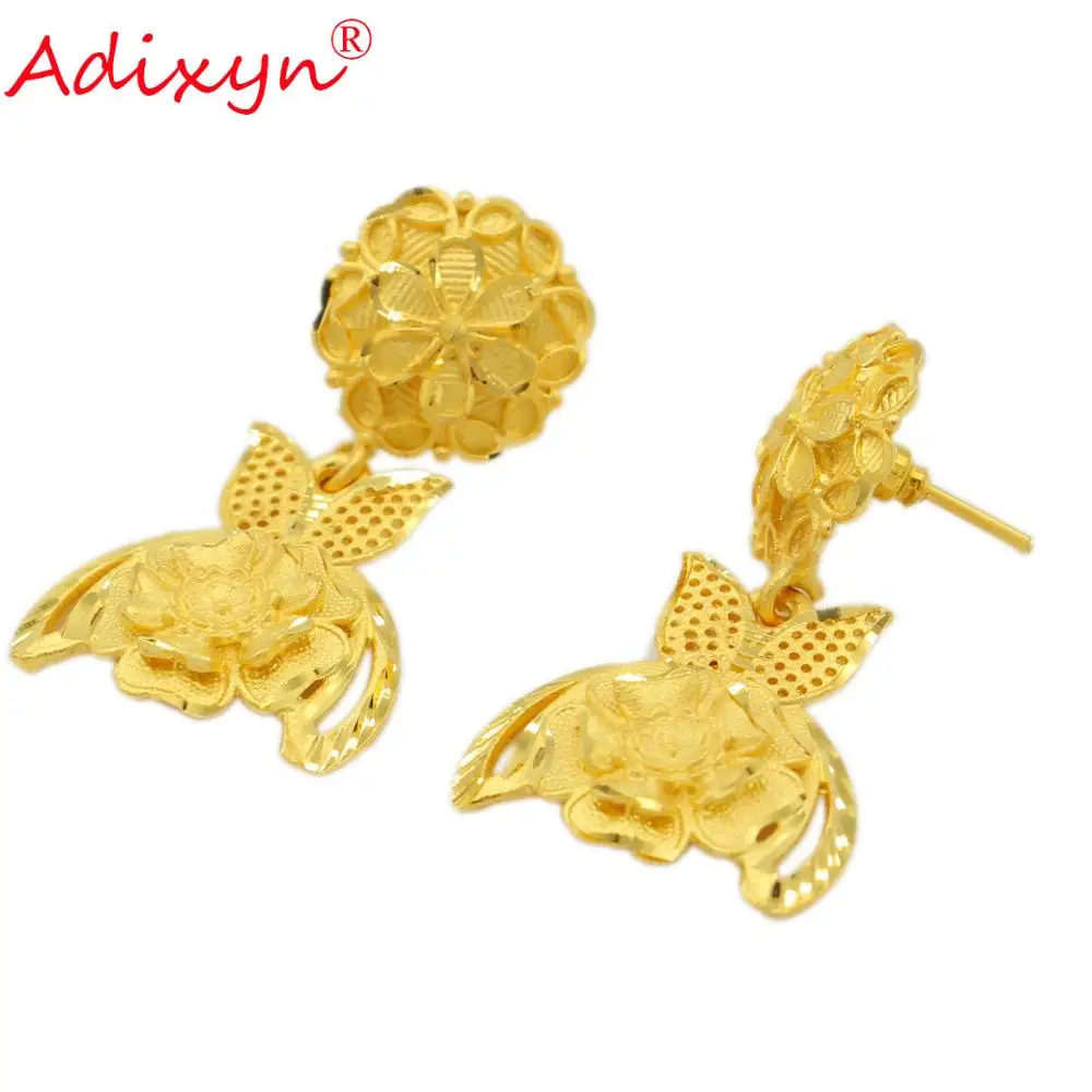 Adixyn Luxury Choker Chain Earrings for Women Girls Gold Color Jewelry African Arab Party Gifts N12307