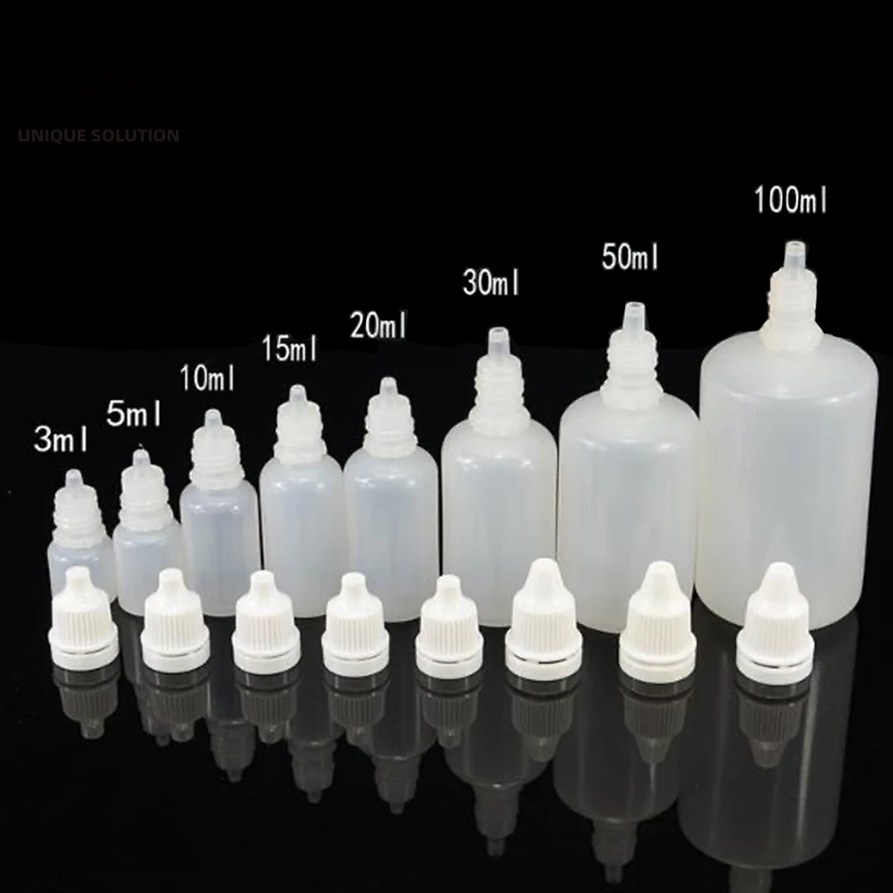 LDPE Empty Plastic Squeezable Liquid Juice Oil Eye Dropper Bottles Jars Containers  - Long Thin Tip (Bottles + Caps + Tips)