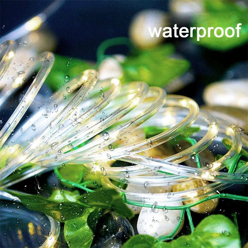 Solar String Lights 8 Modes Solar Powered Waterproof Rope Light Outdoor Fairy Rope Tube Lighting for Patio Party Christmas Decor