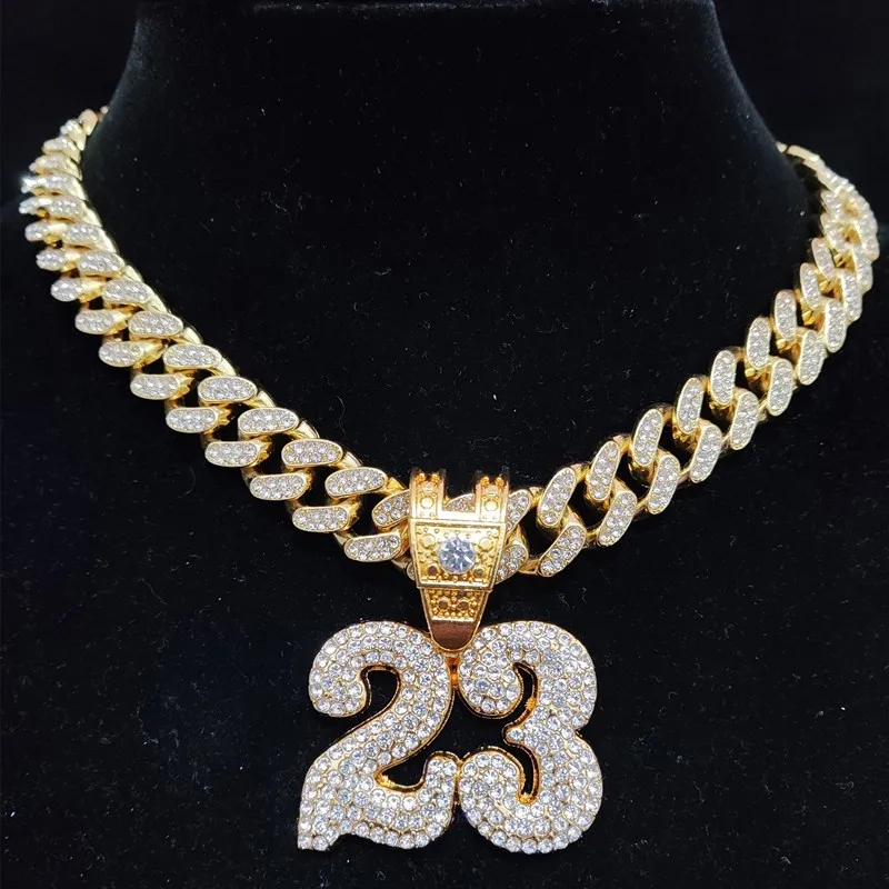 Men Women Hip Hop Number 23 Pendant Necklace With 13mm Crystal Cuban Chain HipHop Iced Out Bling Necklaces Fashion Charm Jewelry