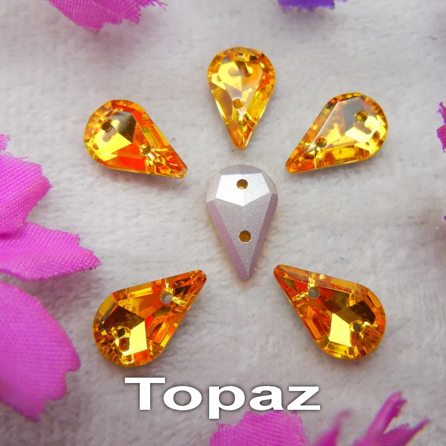 Glaskristall, zwei Löcher, 8*13mm, 50 Stück/Beutel, schöne Farbmischung, schlanke Tropfenform, aufnähbare Strassperlen für Kleidung, Schuhe, DIY. – Detail 3