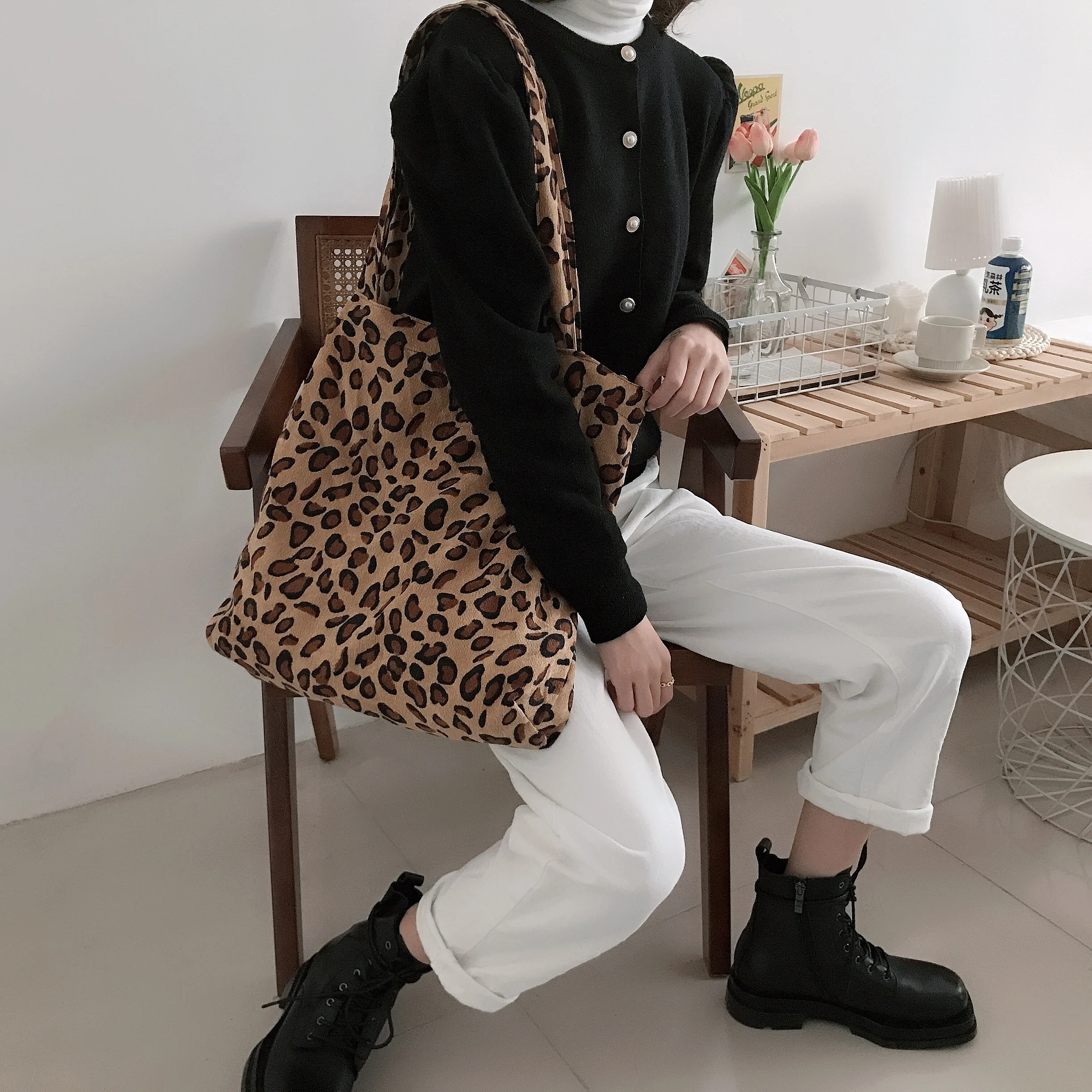 Casual Canvas Tote Bags Shopping  for Students Leopard Large Capacity Book  Handbags Eco Fashion High Quality Ins Ulzzang