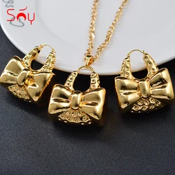 Sunny Jewelry Fashion Jewelry Copper Jewelry Sets For Women Dubai New Design Bowknot Necklace Earrings Pendant Hoop Earrings