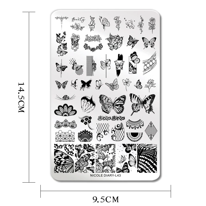 NICOLE DIARY Big Size Butterfly Image Nail Stamping Plates Flower Leaf Lace Printing Stencil Floral Design Stamp Template