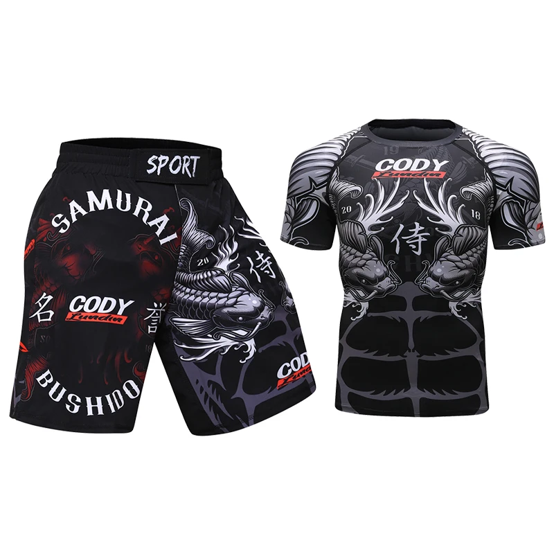 Cody Lundin Men 3D Printed MMA Jiu jitsu gi Rashguard Compression Male Kickboxing Shorts Fitness Trainning Sets Active Wear