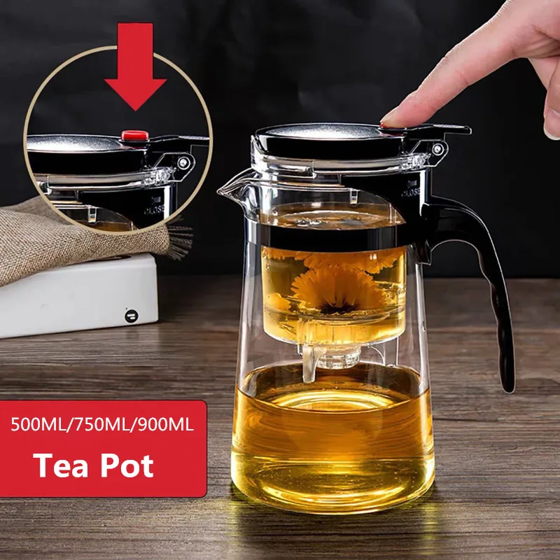 

Tea Pots Heat Resistant Glass Tea Pot Tea Infuser Chinese Kung Fu Tea Set Kettle Coffee Glass Maker Convenient Office Tea Sets