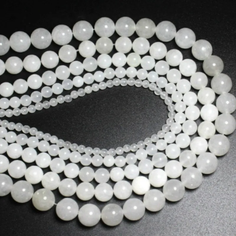 Wholesale Spacer Beads for Bracelet Making Nature Stone beads Round White Jade Bead Jewelry Handmade 4 8 10mm