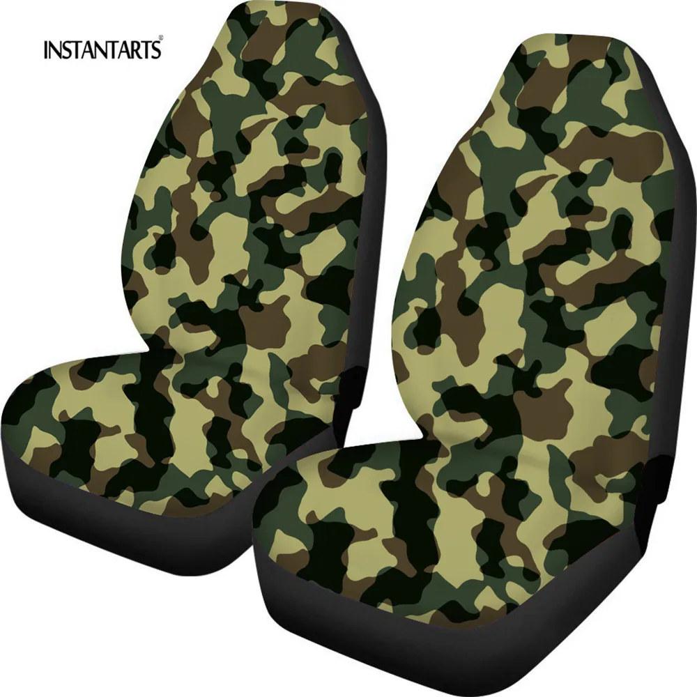 INSTANTARTS Army Green Camouflage Design Car Seat Protector 2 Packs Full Wrap Durable Car Seat Covers for Universal Car SUV Van