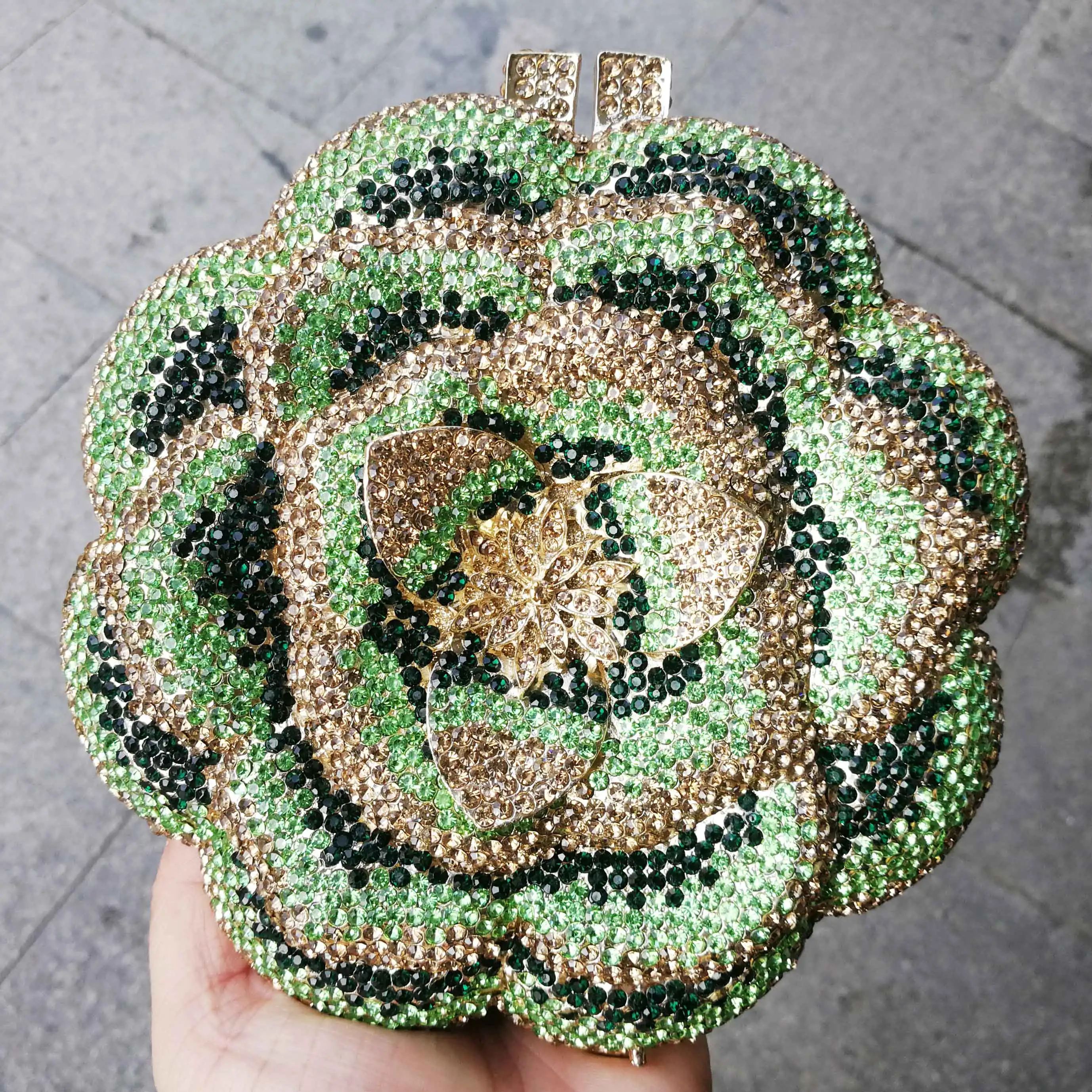 KHNMEET Flower Design Green Crystal Evening Bags Women Party Purse Clutch Bags Wedding Prom Bridal Handbags SC603