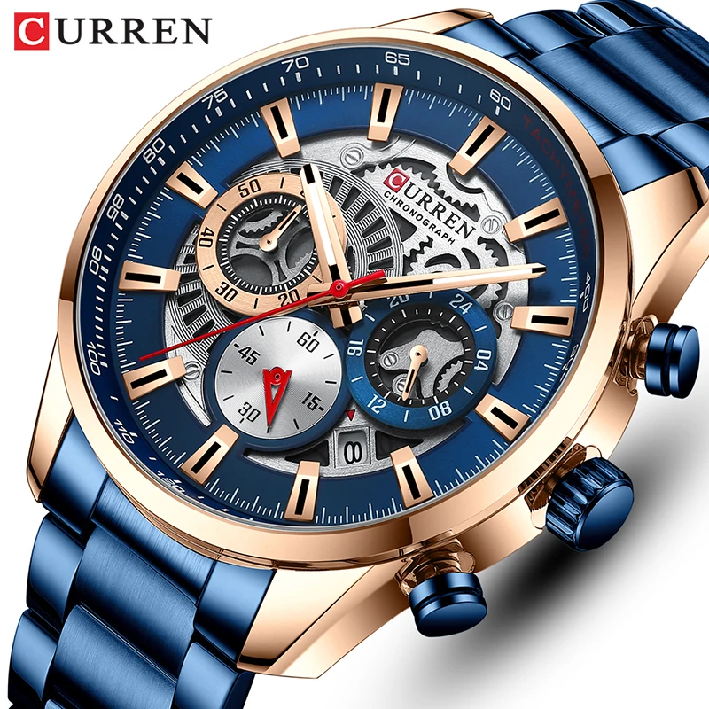 2021 New CURREN Mens Watches Top Brand Fashion Business Waterproof Chronograph Quartz Watch Men Stainless Steel Sport Clock Male