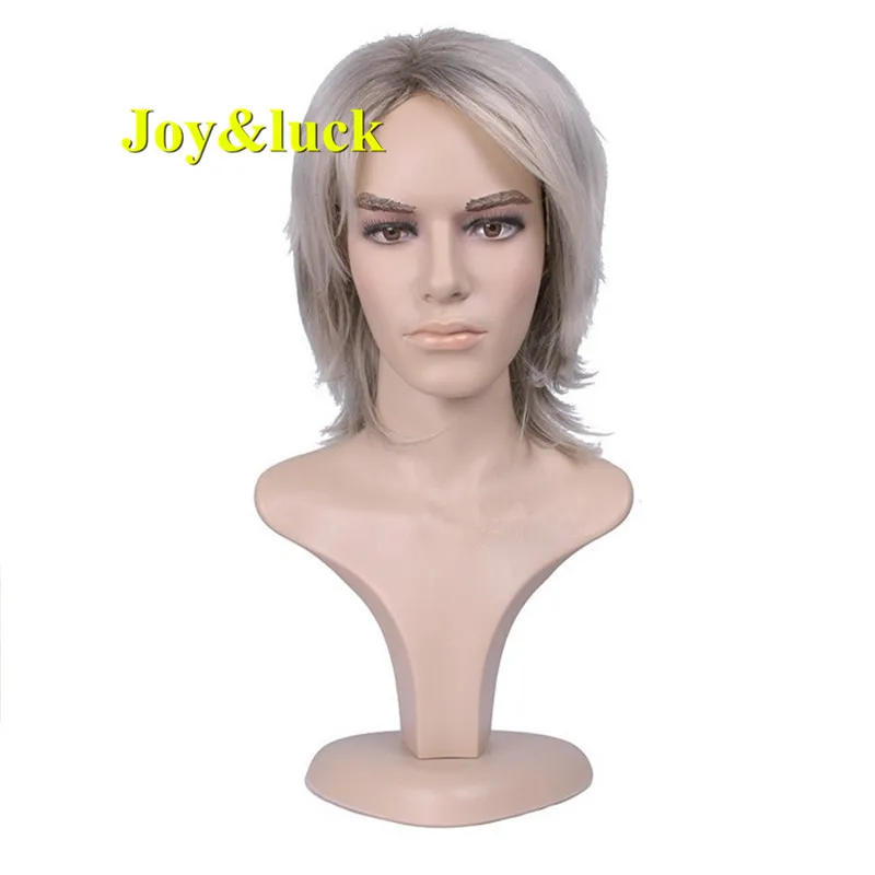 

Joy&lock Men's Short Wig Natural Straight Synthetic Wig Ombre Mixed Grey Daily Wigs for Men