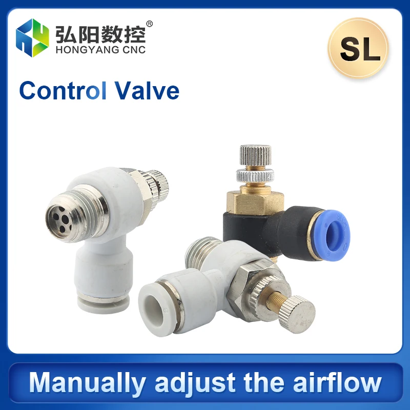 PL pneumatic components, air flow rate control valve, slanted head quick connect joint, tracheal push-in opening accessories