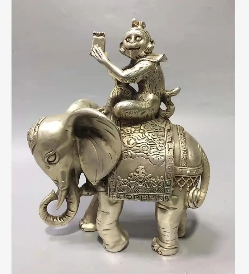 

Chinese White copper monkey Sit elephant crafts statue