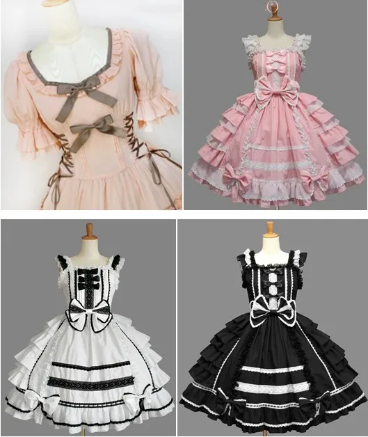 

Women Alice Lolita Angel Pink Cotton Princess Dress Court-Style Gothic Tank Dress Costume Cute Anime Maid Layer Dress For Girls