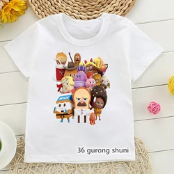 Newly Boys T-Shirts Cute Bread Barbershop Cartoon Print Kids Clothes White Shirt Tops Funny Kawaii Girls T Shirts Tops Wholesale