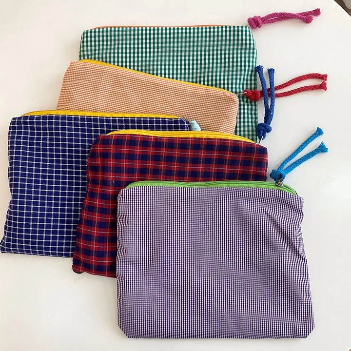 Women Plaid Makeup Bag Fashion Cotton Zipper Pouch Necessarie Feminina Purse Travel Big Bath Cosmetic Bags Organizer