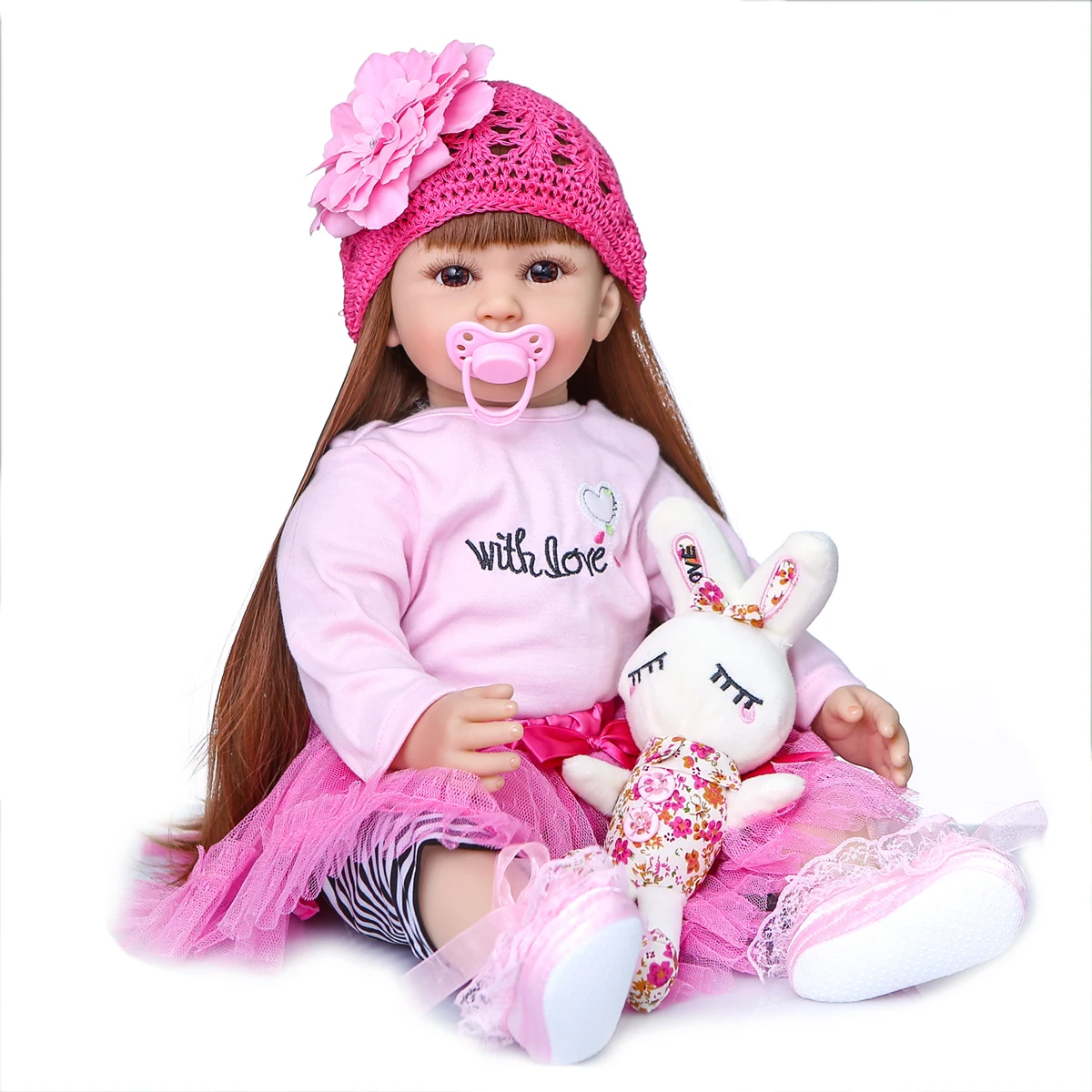 Bebes doll with 60 CM beautiful girl with long hair reborn toddler doll collectible toy doll Christmas Gift high quality doll