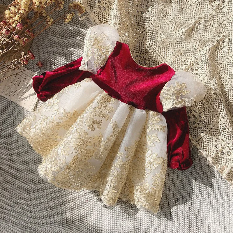 

Girls Princess Dress Lace Puff Sleeve Velvet Dress Girls' Clothes Party Dress Prom Costumes Flower Girl Dress Girl Birthday Gift