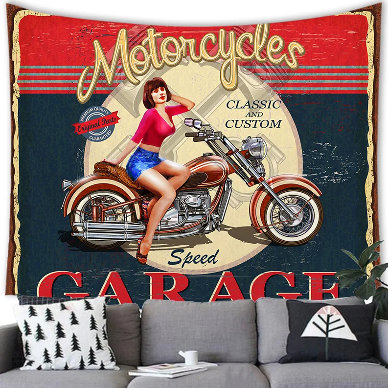 Póster de motocicleta Retro americana, tapiz de vellón de poliéster impreso, colgante de pared, decoración del hogar, tapiz de pared