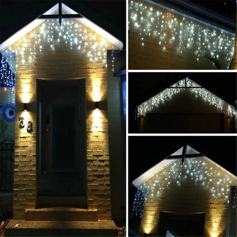 Led Light Curtain Christmas Outdoor Decoration Festoon Icicle Curtain Light 5M*0.5/0.6/0.7M Plug Operated New Year Eve 2025 Fair