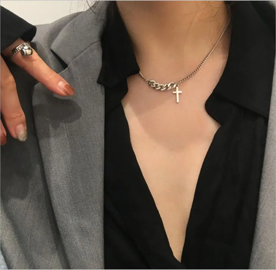 Simple Classic Fashion Double Sided Cross Antique Silver Color Pendant Girl Short Long Chain Necklaces Jewelry For Women S2198 - Image 4