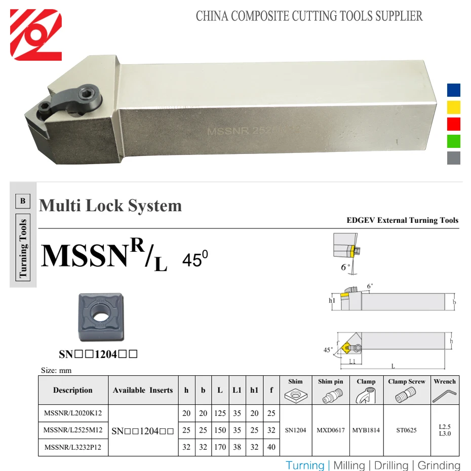 EDGEV MSSNR MSSNL MSSNR2020K12 MSSNL2020K12 MSSNR2525M12 MSSNL2525M12 MSSNL3232P12 Cnc External Turning Tool Holder SNMG120408