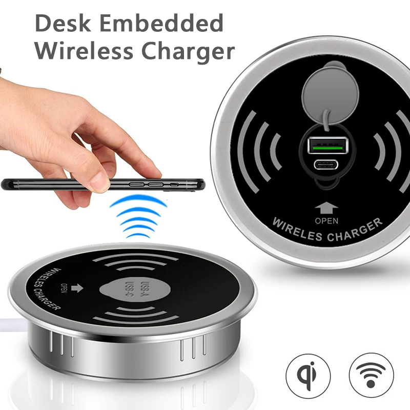 3 in 1 Wireless Charger Desk Embeded Qi Fast Wireless Charger 15W Quick Charger 3.0 Type-C USB C Bar/Hotel/office/ Quick Charger