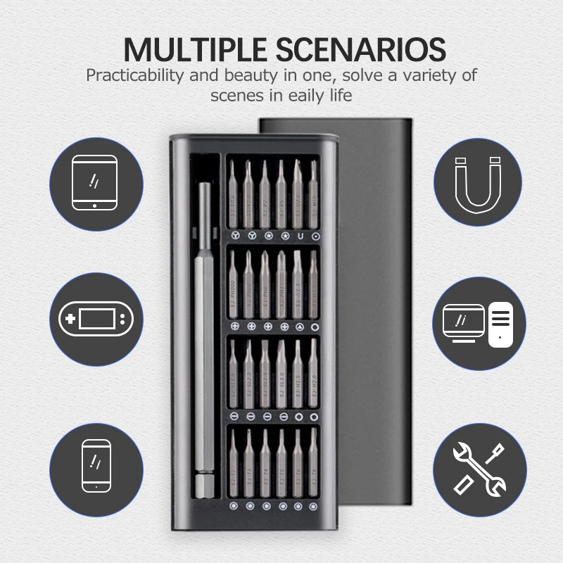 Xiaomi-Juego de destornilladores 25 en 1, brocas de tornillo Torx ranuradas Phillips de precisión, mango de rotación magnética, herramientas de reparación de ordenador