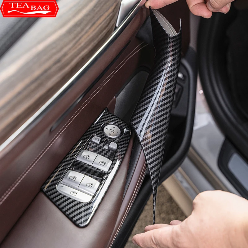 

ABS Car Interior Window Lift Switch Panel Door Handle Trim Pull Armrest Protective Cover Sticker For BMW 5 Series G30 2018-2020
