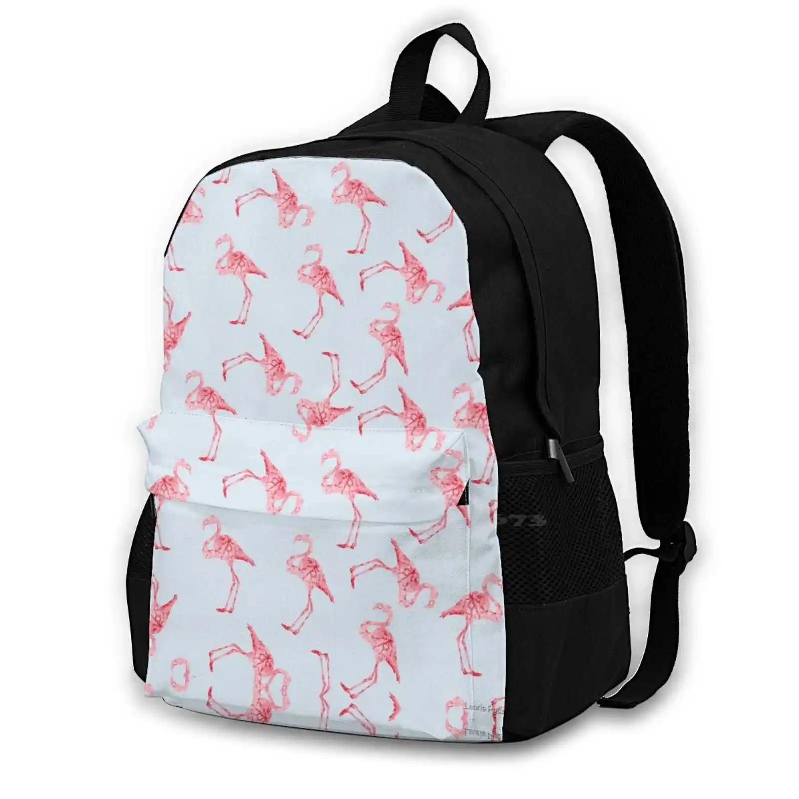 

Watercolor On Light Blue School Bag Big Capacity Backpack Laptop Flamingo Bird Trend Preppy Lily Pulitizer Bahama Tropical