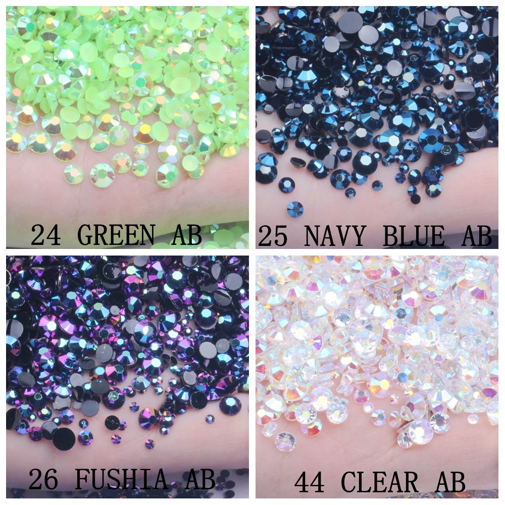 Resin Rhinestones Non Hot Fix Navy blue AB 500/1000pcs 2-6mm Round Flatback  Diamonds Appliques For Craft Fabric Wedding Dresses