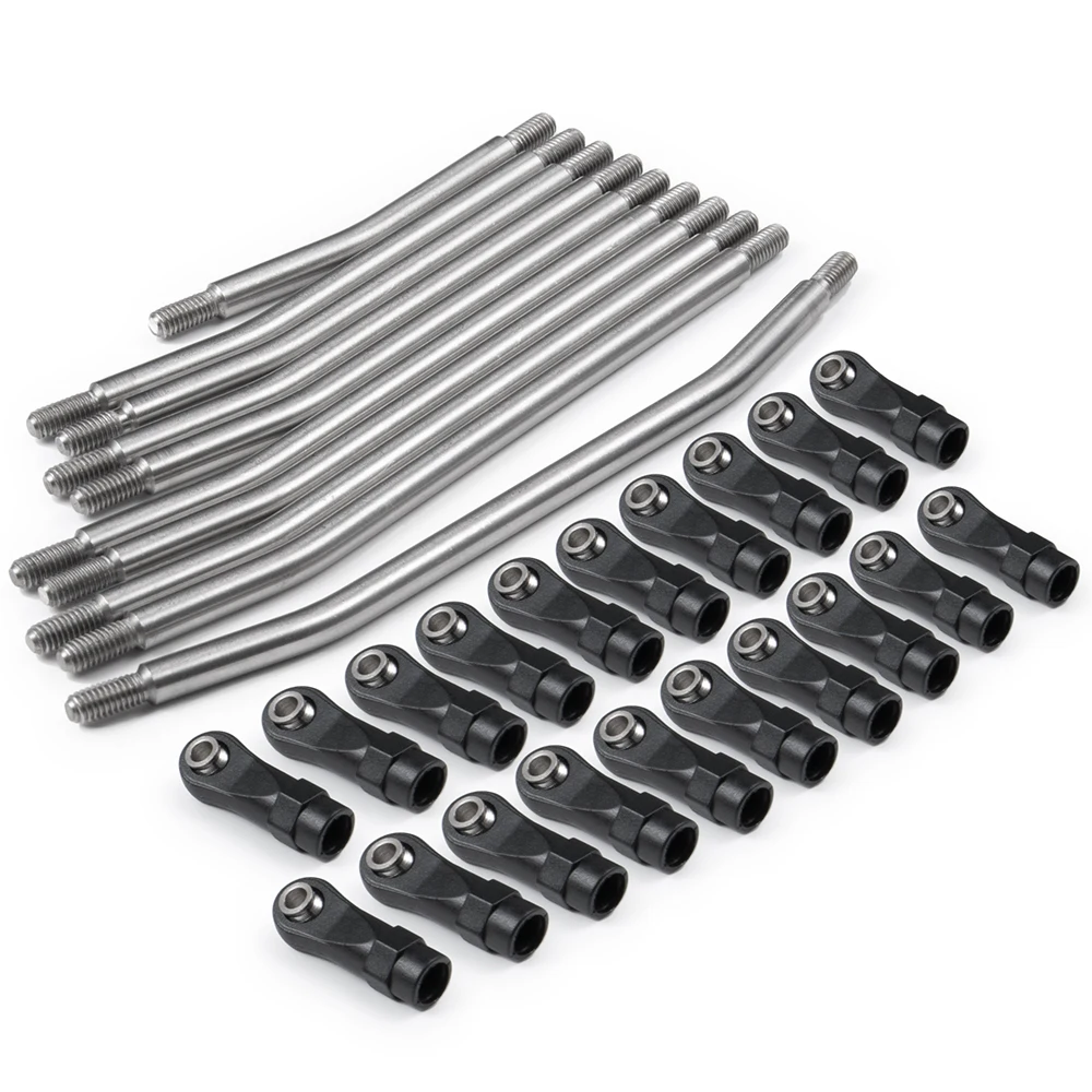 YEAHRUN 10Pcs Stainless Steel Linkage Steering Link Rod Set for Axial SCX10 II 90046 313mm/324mm Wheelbase 1/10 RC Car Parts