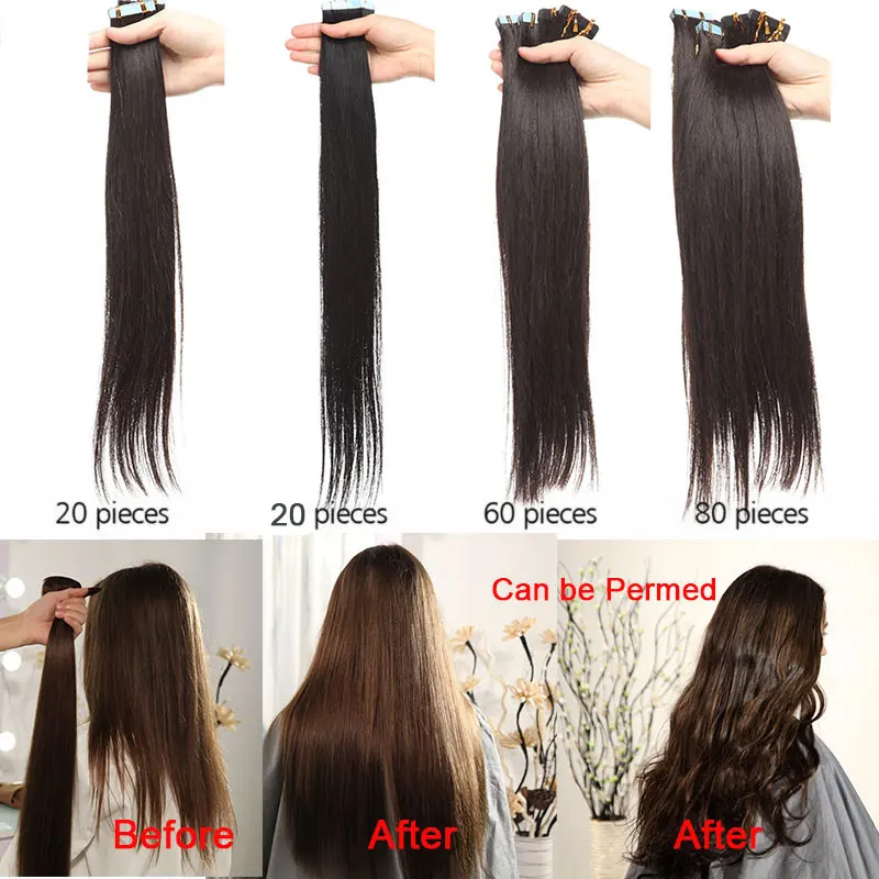 SEGO 2,5 g/Stück, gerade Tape-In-Haarverlängerungen, Echthaar, Skin Weft Tape Hair, nahtlos, unsichtbar, doppelseitiges Klebeband, 20 Stück – Detail 4